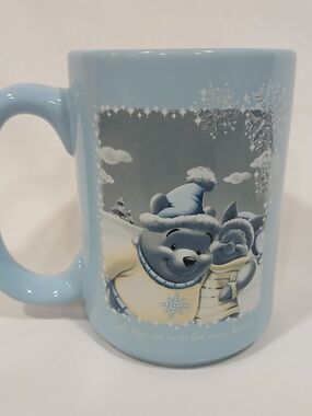 Walt Disney 2003 Winnie The Pooh Mug Cold Days Warm Friends Blue 2 Side Design
